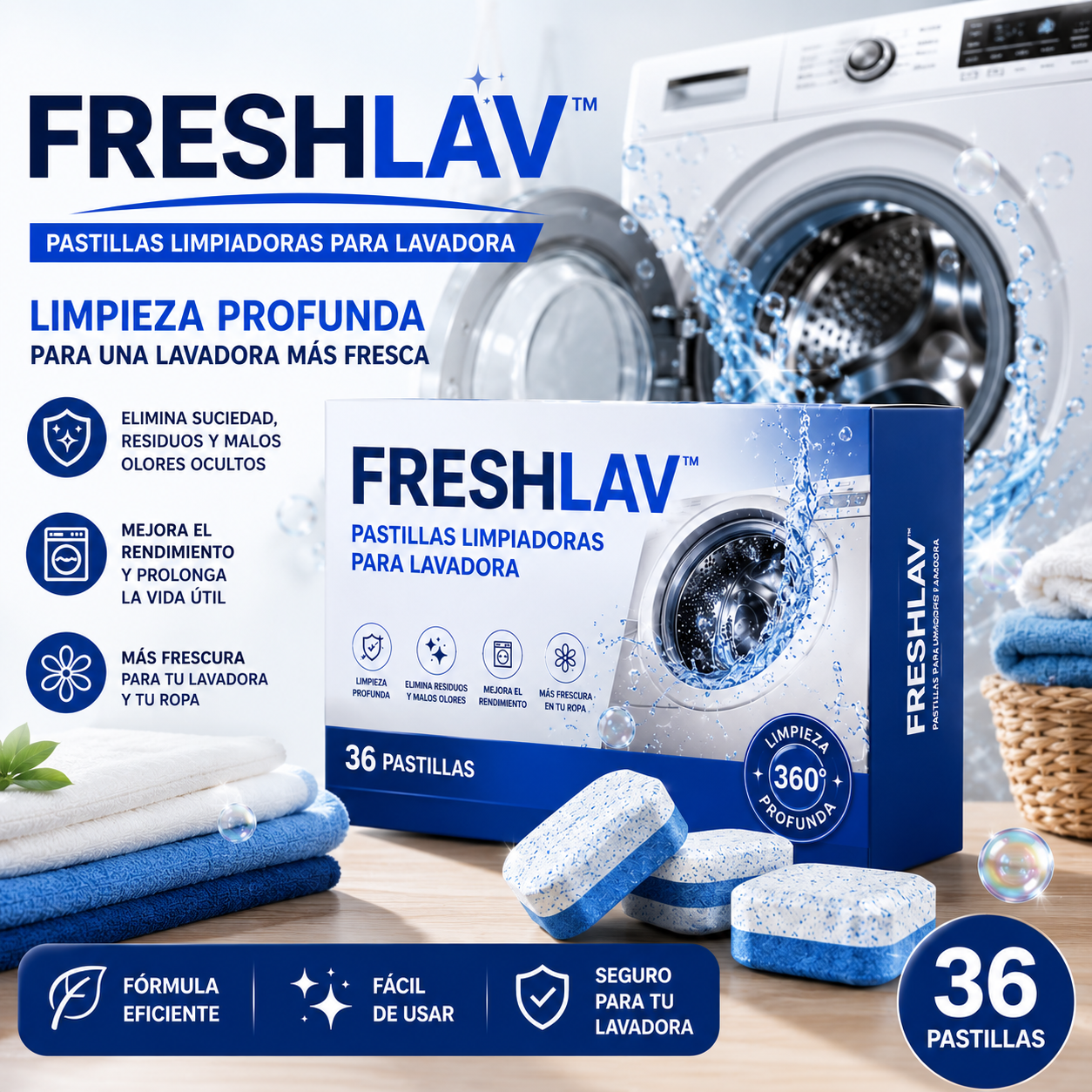PACK 36 PASTILLAS LIMPIA LAVADORAS | FRESHLAV™
